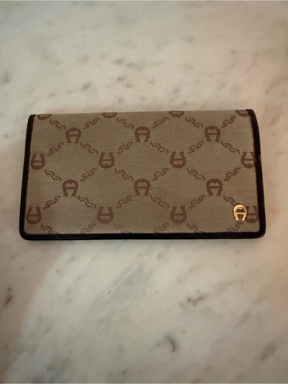 Vintage Etienne Aigner Canvas and Leather Wallet Checkbook Cover Holder